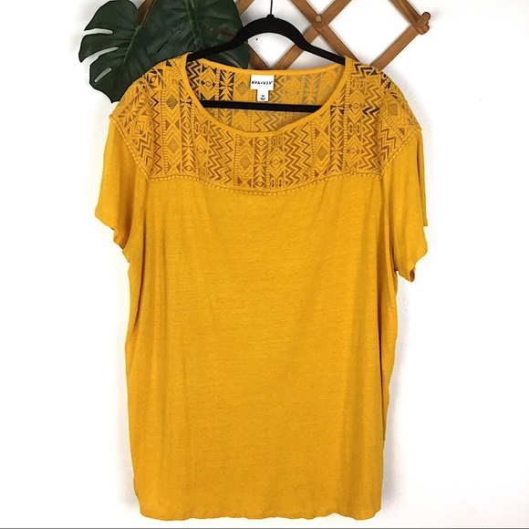 Ava & Viv Tops - Ava & Viv | 3X Mustard Yellow Embroidered Top Tee